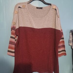 Cure Colorblock Scoop Neck Sweater in Burgundy & Heather Gray